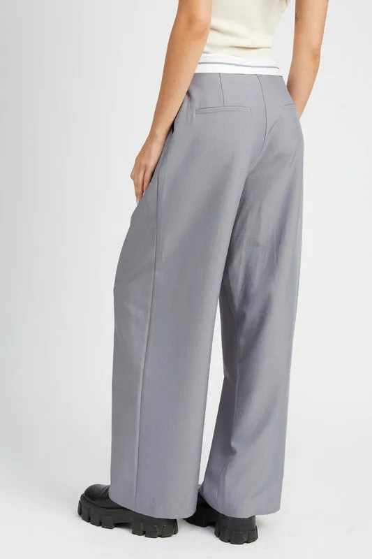 GREY REVERSE WAIST BAND TAILORED PANTS