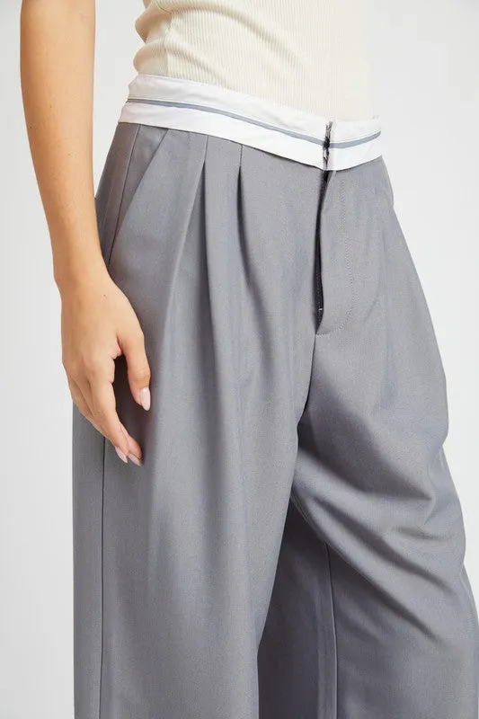 GREY REVERSE WAIST BAND TAILORED PANTS