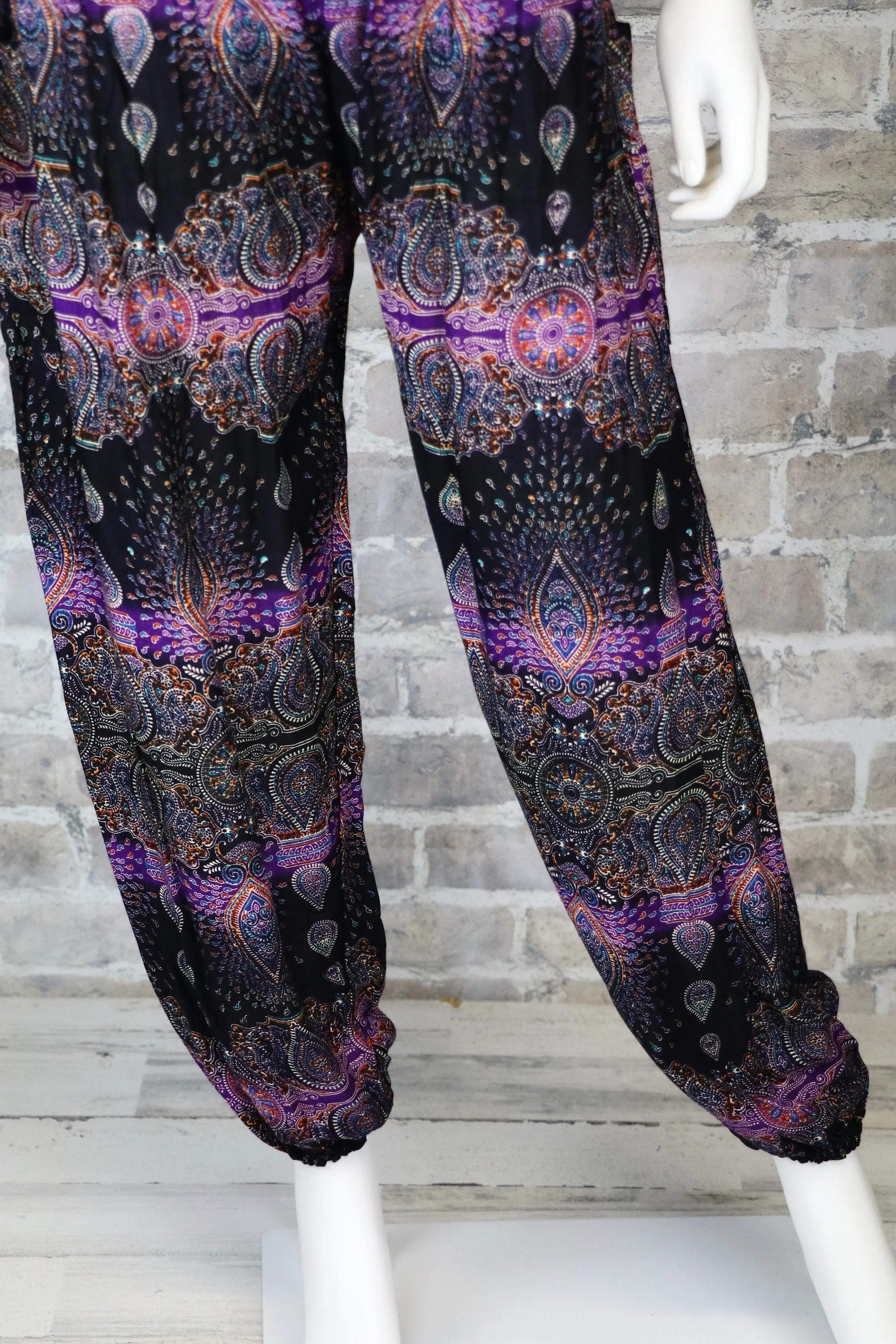 Harem Pants Women's Smocked Baggy Bohemian Boho Hippie Yoga Casual Pants, Unisex Pants, 2 Pockets, Paisley