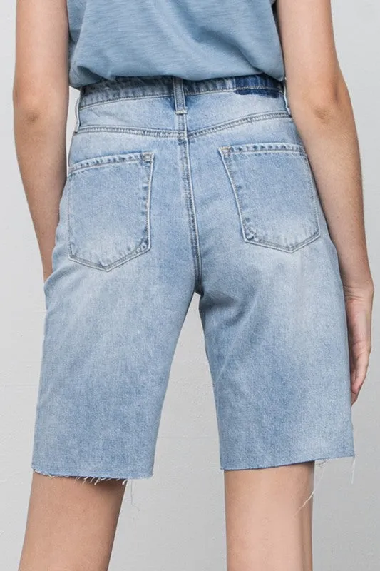 High Rise Distressed Denim Burmuda Jean Shorts