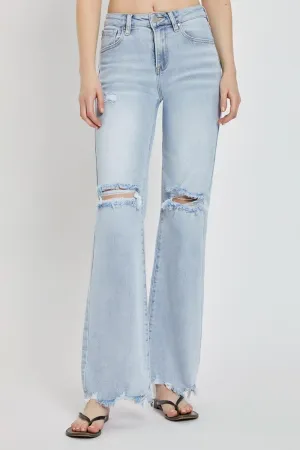High Rise Distressed Wide Leg Jeans- Regular and Plus Size
