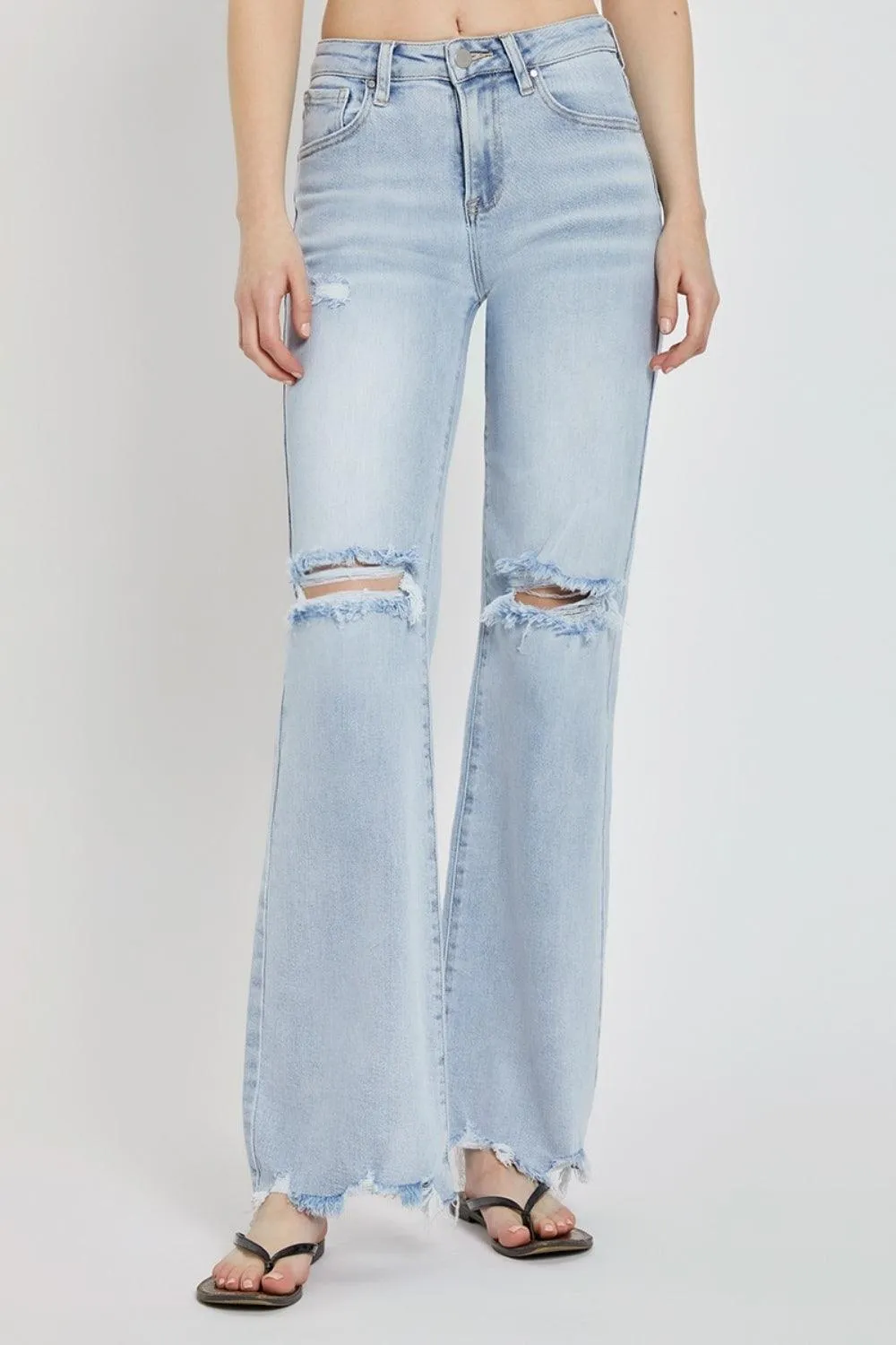High Rise Distressed Wide Leg Jeans- Regular and Plus Size