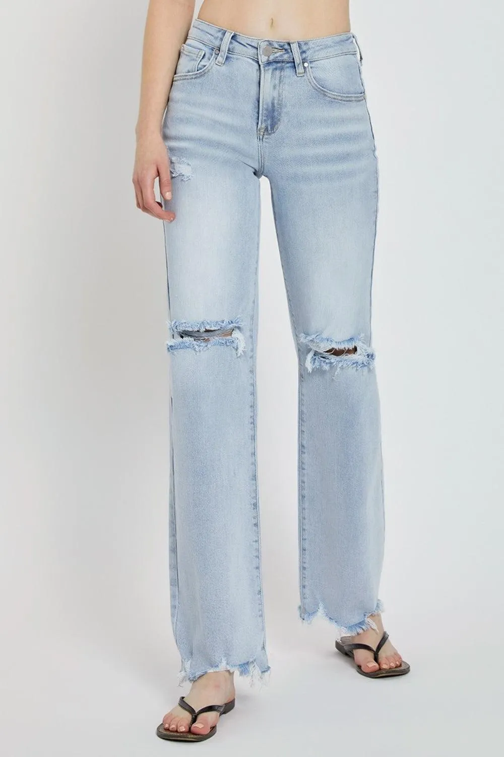 High Rise Distressed Wide Leg Jeans- Regular and Plus Size