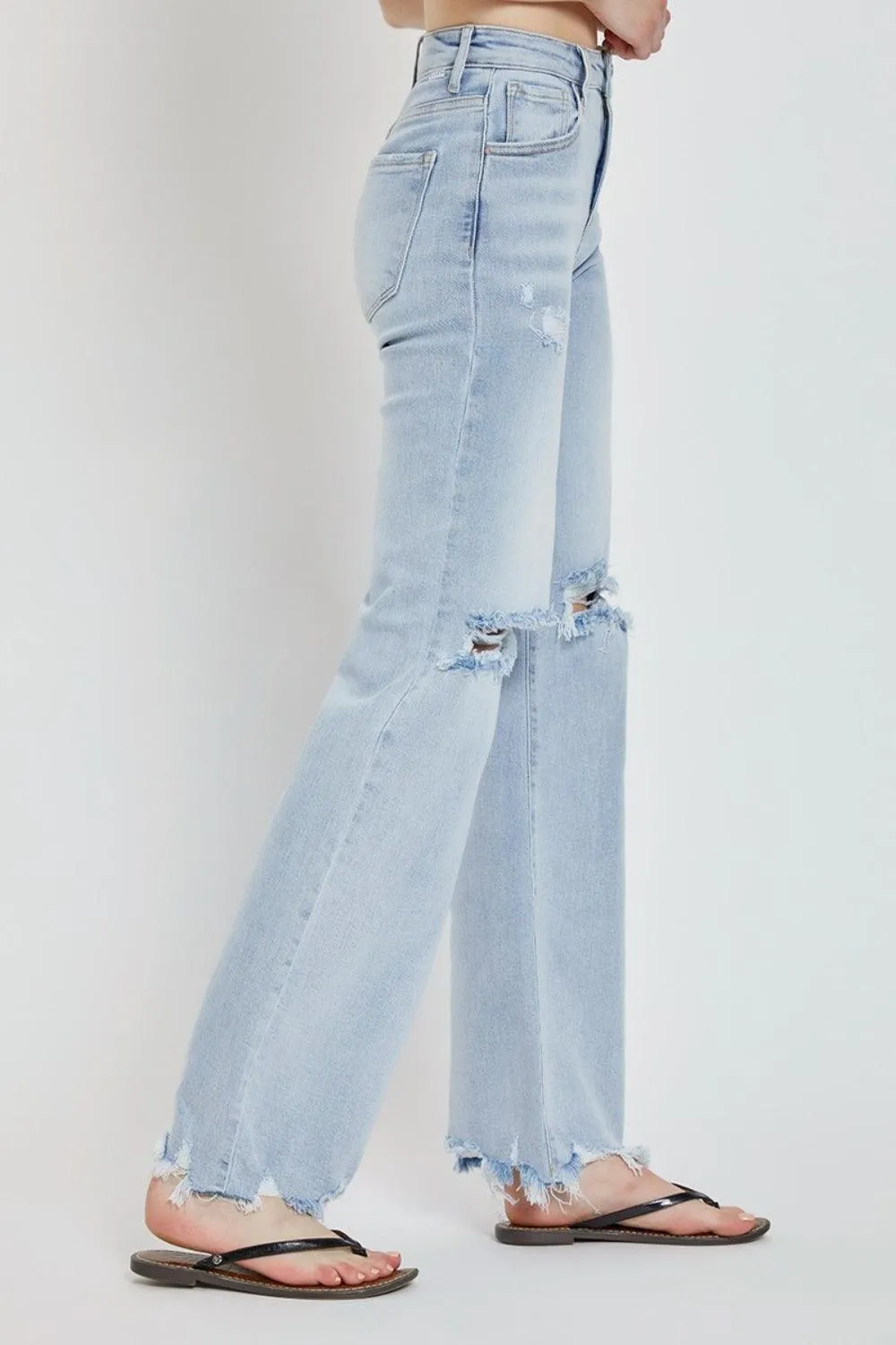 High Rise Distressed Wide Leg Jeans- Regular and Plus Size