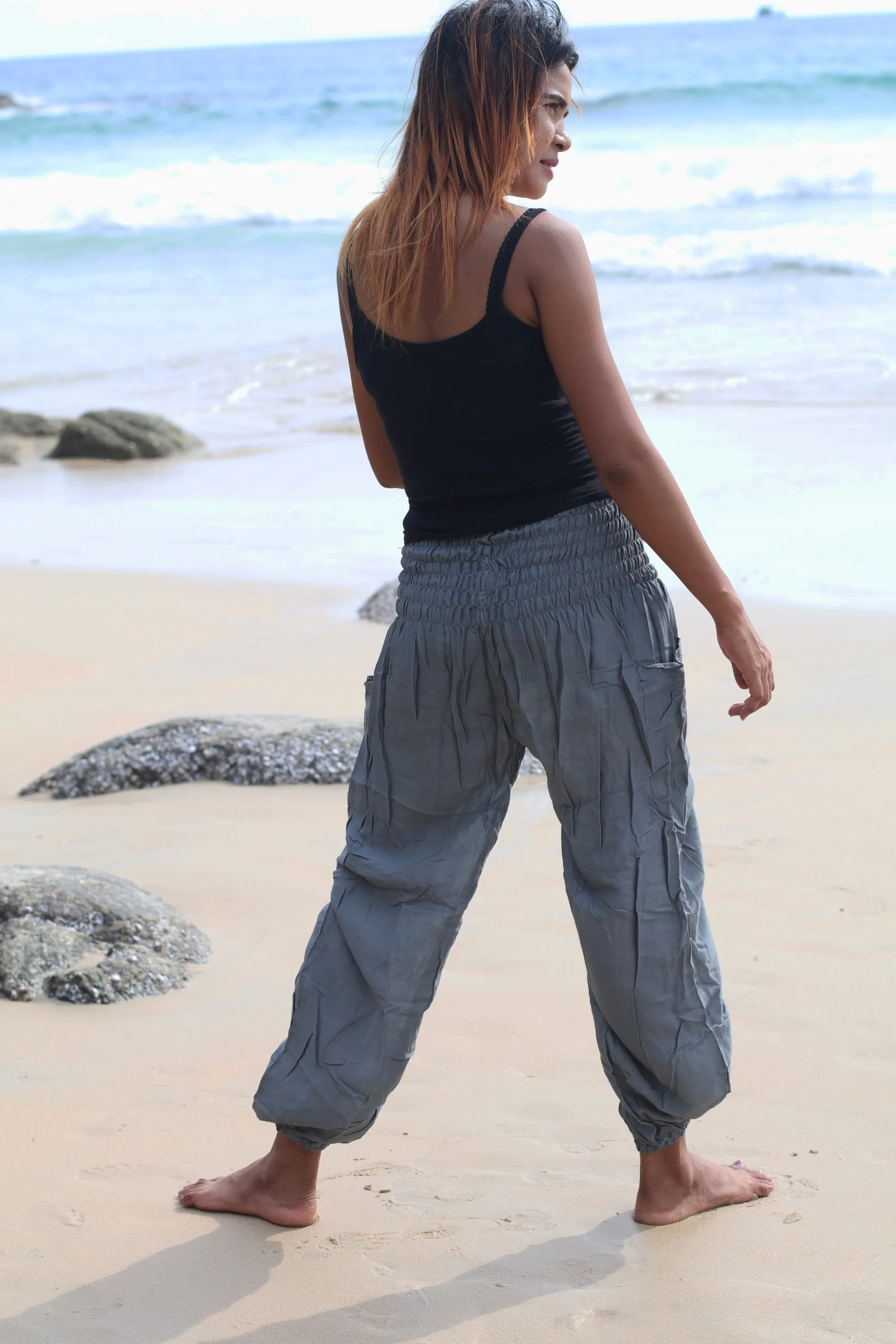 Hobo Bohemian Boho Hippie Harem Pants Unisex medieval yoga pants Unisex Elastic Waist Solid Color Festival Summer Beach