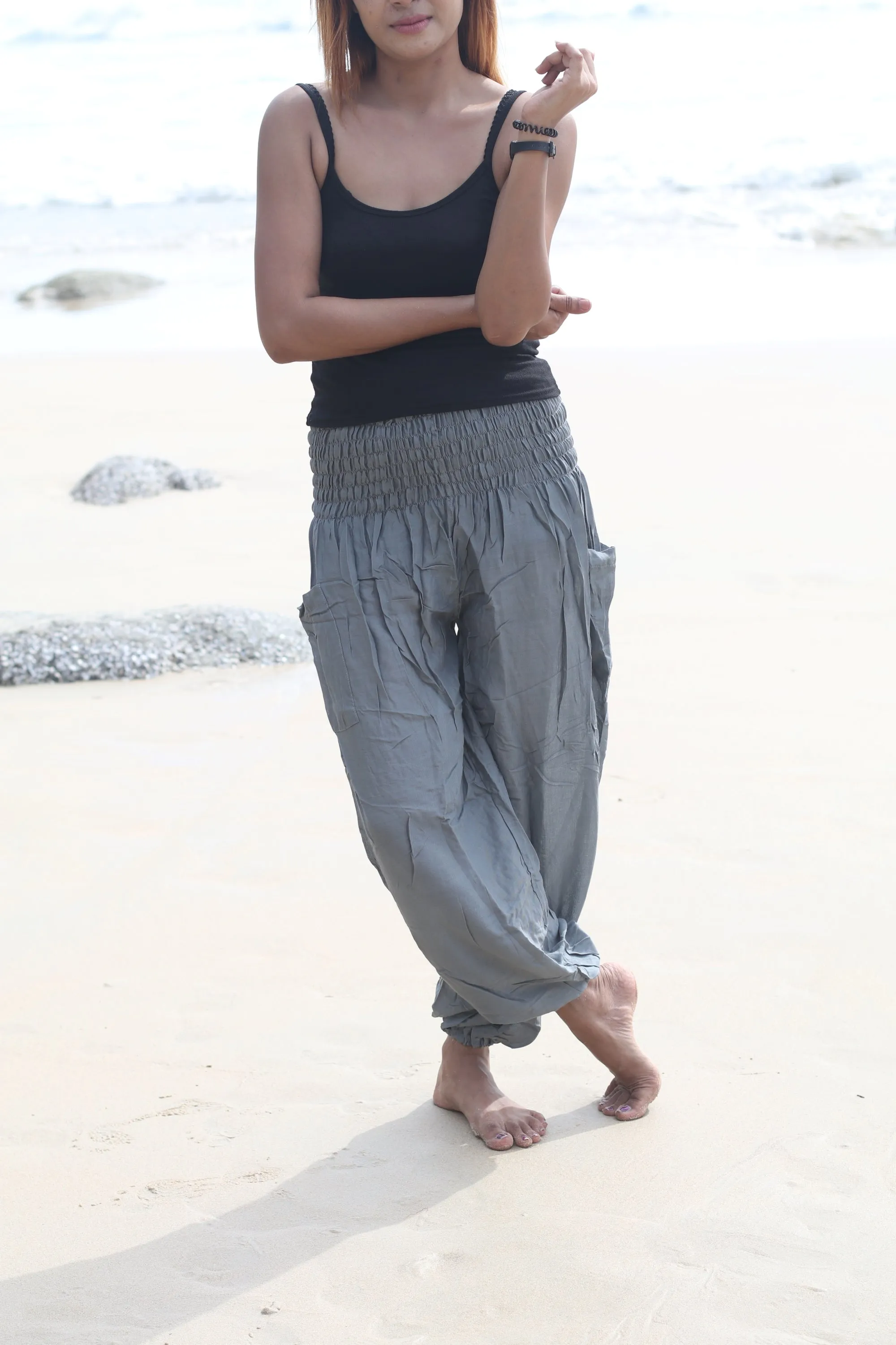 Hobo Bohemian Boho Hippie Harem Pants Unisex medieval yoga pants Unisex Elastic Waist Solid Color Festival Summer Beach