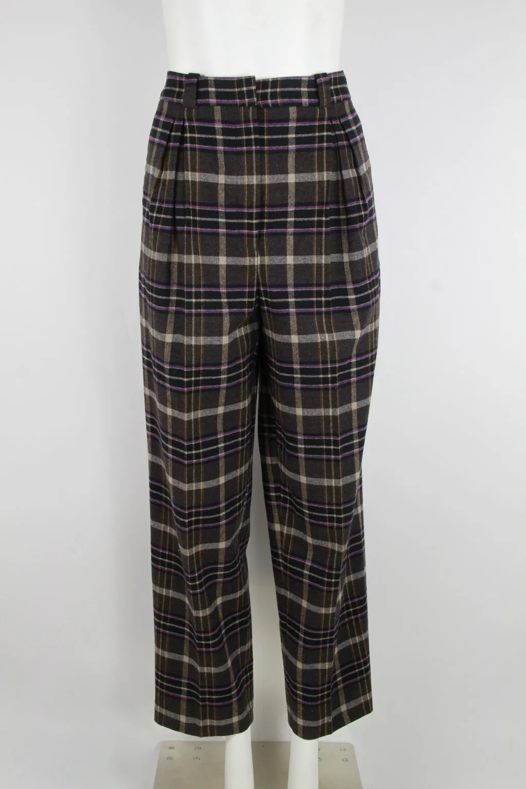Ladies Pleated Wool checked trousers - M