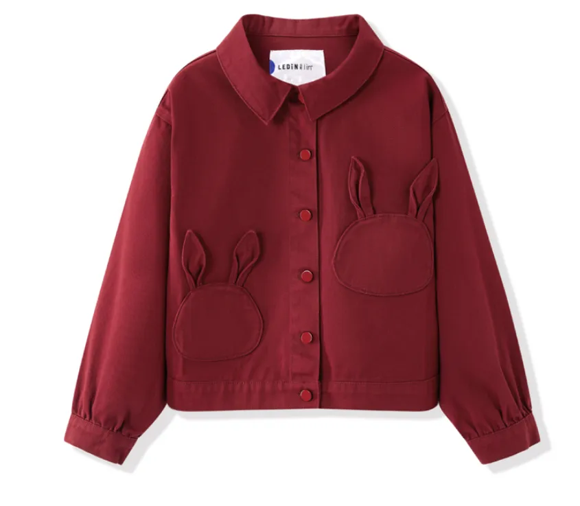 LEDDIN DESIGN RABBIT POCKET DETAIL CROPPED DENIM JACKET