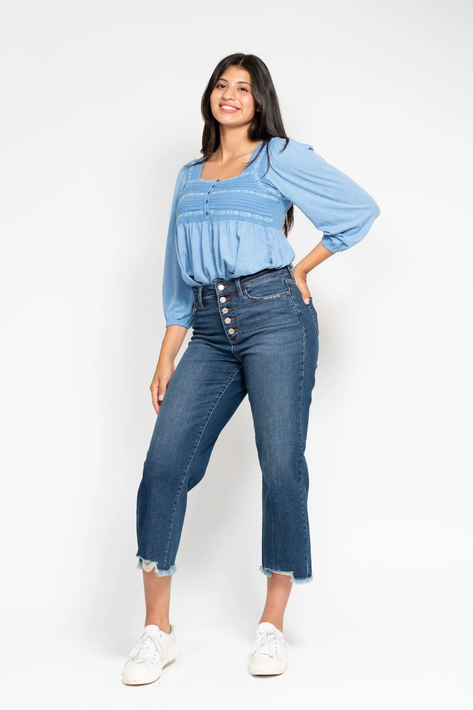 Marshall - Judy Blue HR Button Fly Wide Leg Crop