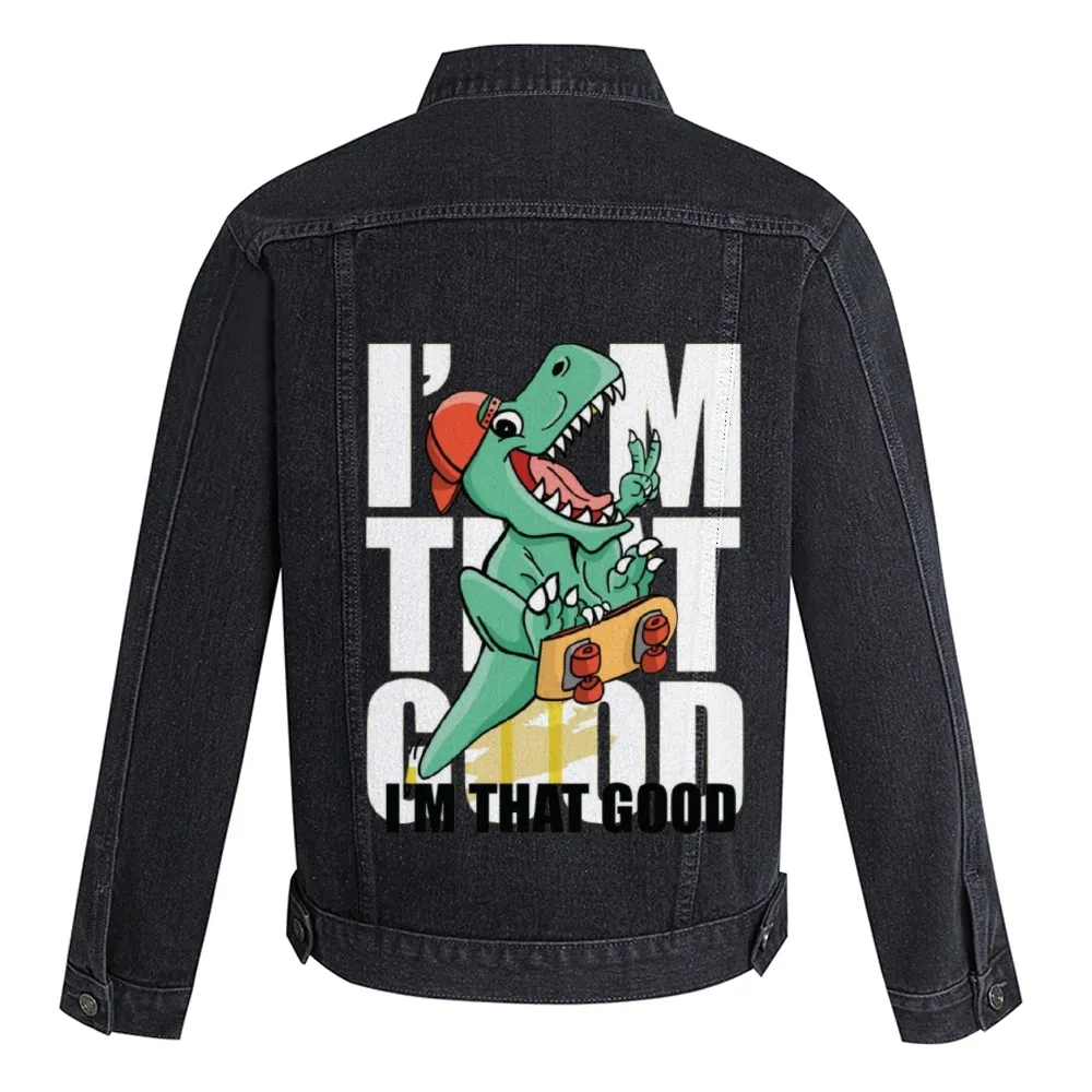 Mens Vintage Cartoon Prints I'M THAT GOOD Denim Jacket