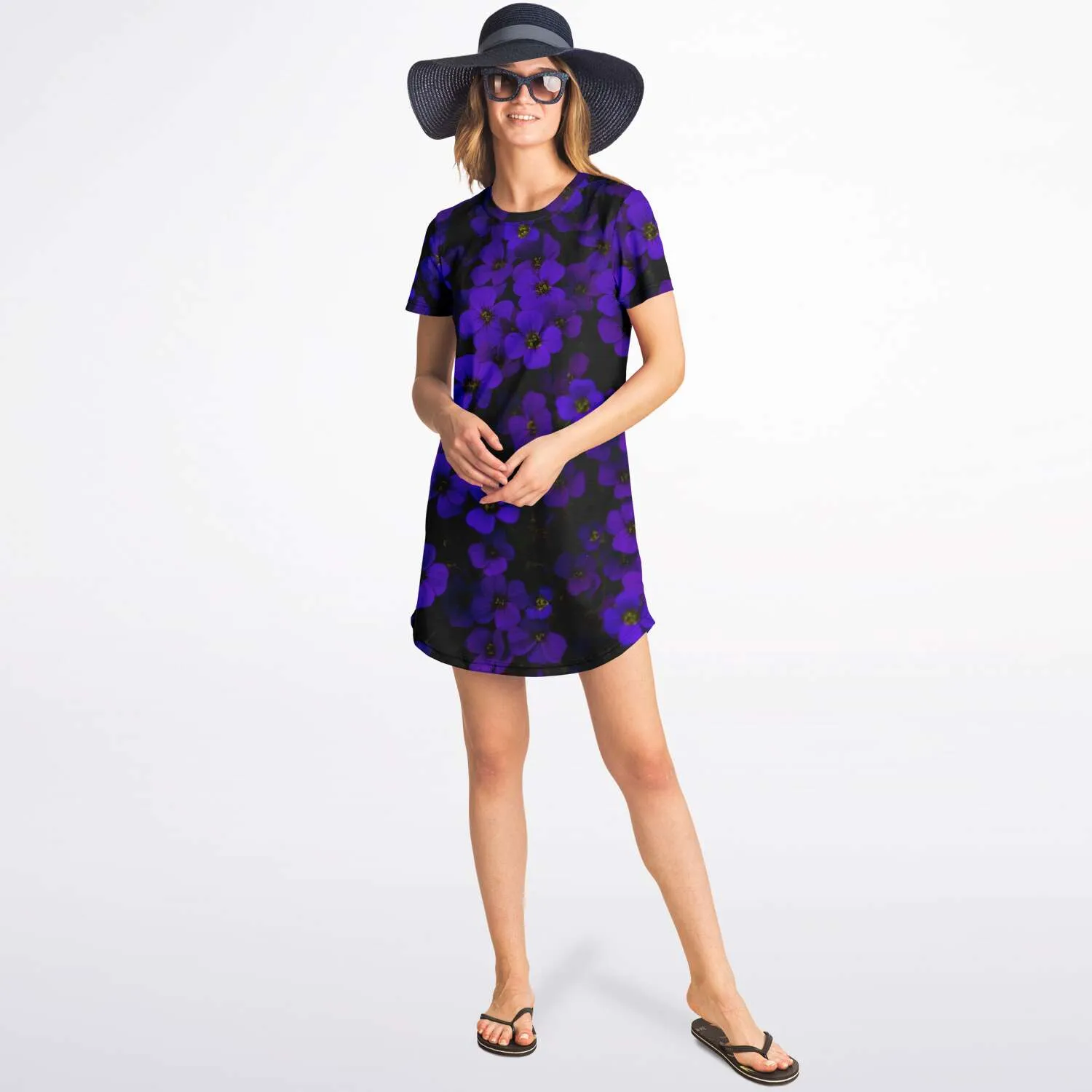 Midnight Purple Flower T Shirt Dress