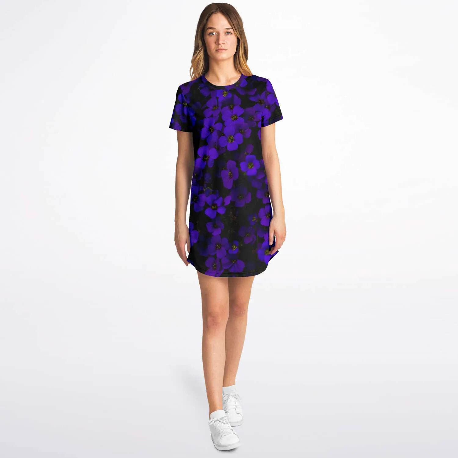 Midnight Purple Flower T Shirt Dress