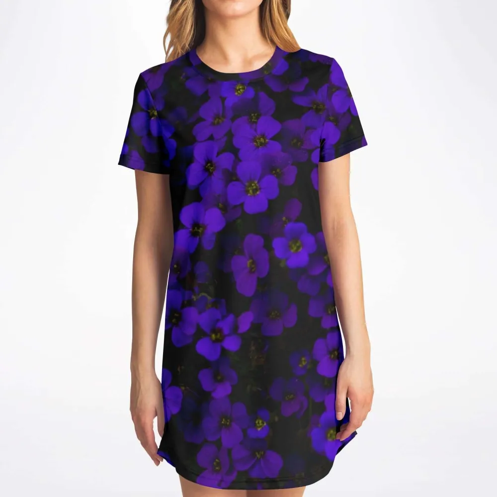Midnight Purple Flower T Shirt Dress