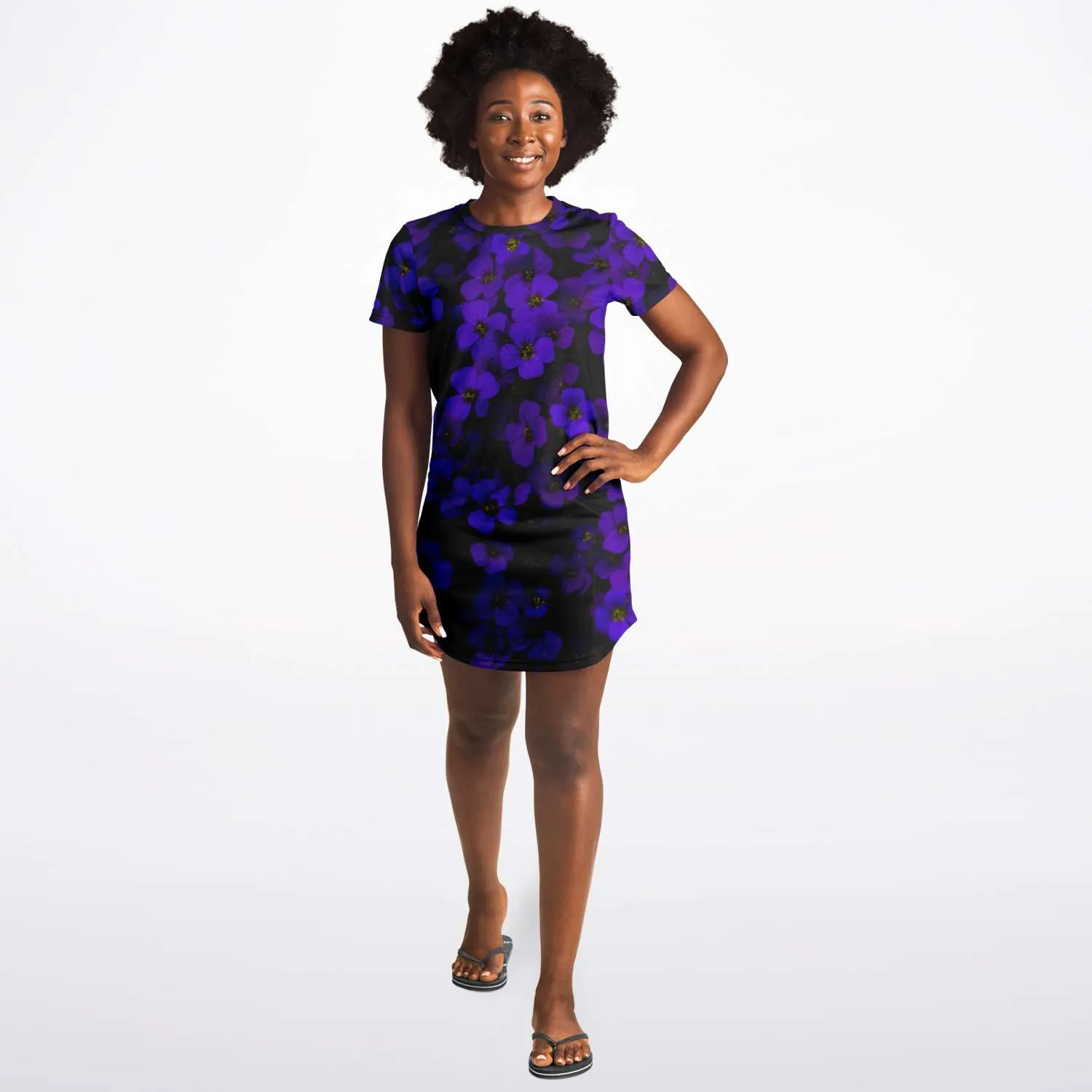 Midnight Purple Flower T Shirt Dress