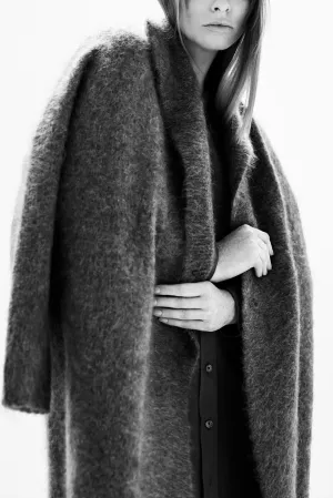 Mohair Wool Long Wrap Coat Blanc