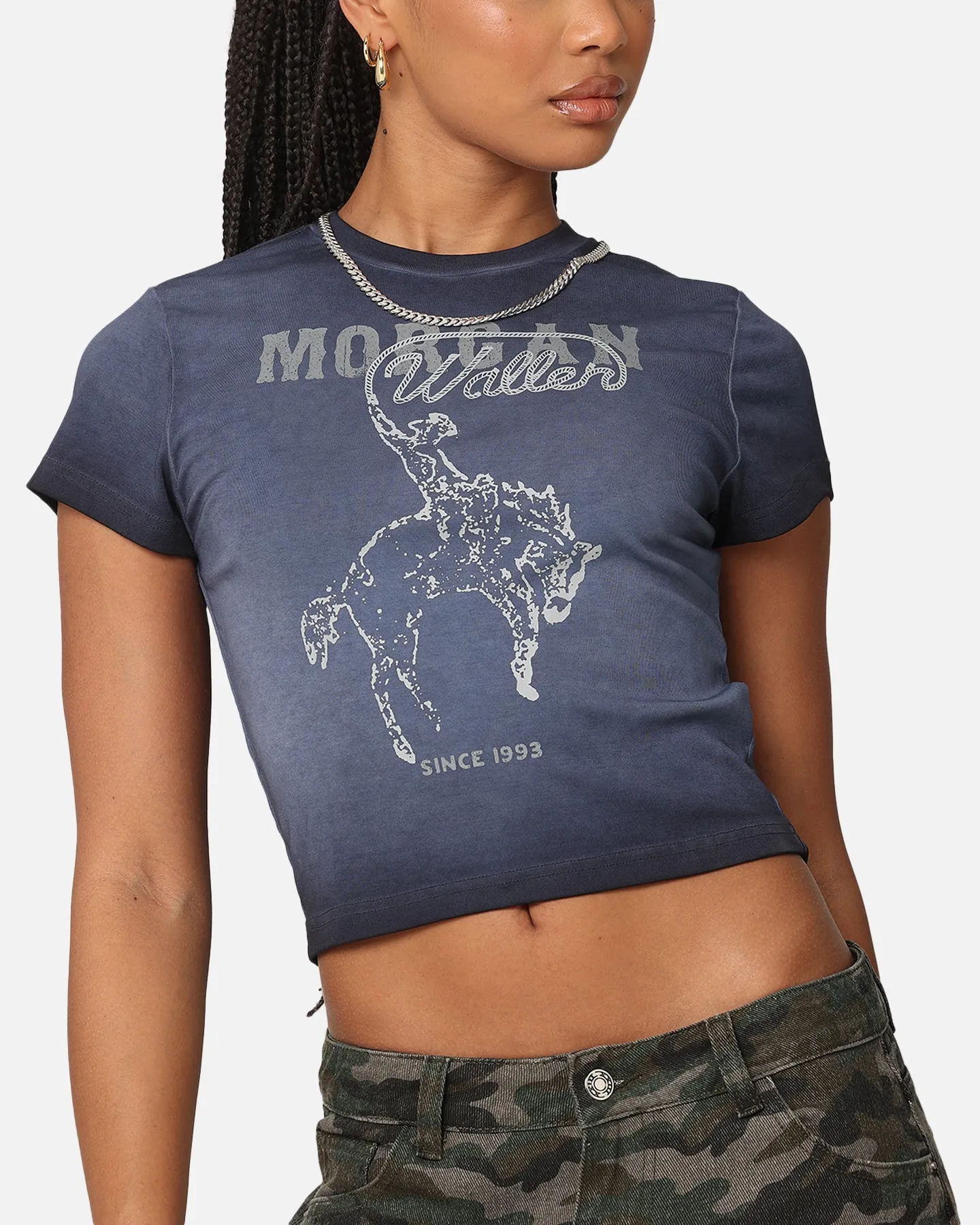 Morgan Wallen Women's Cowgirl Sunfade Baby T-Shirt Black Wash