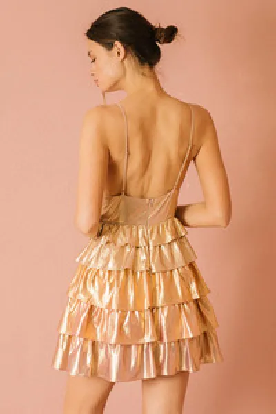 Multi-tonal Metallic Sheen Ruffled Mini Dress - Multi -