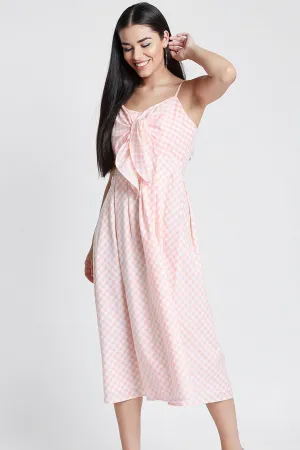 Peach Cotton Checkered Dress