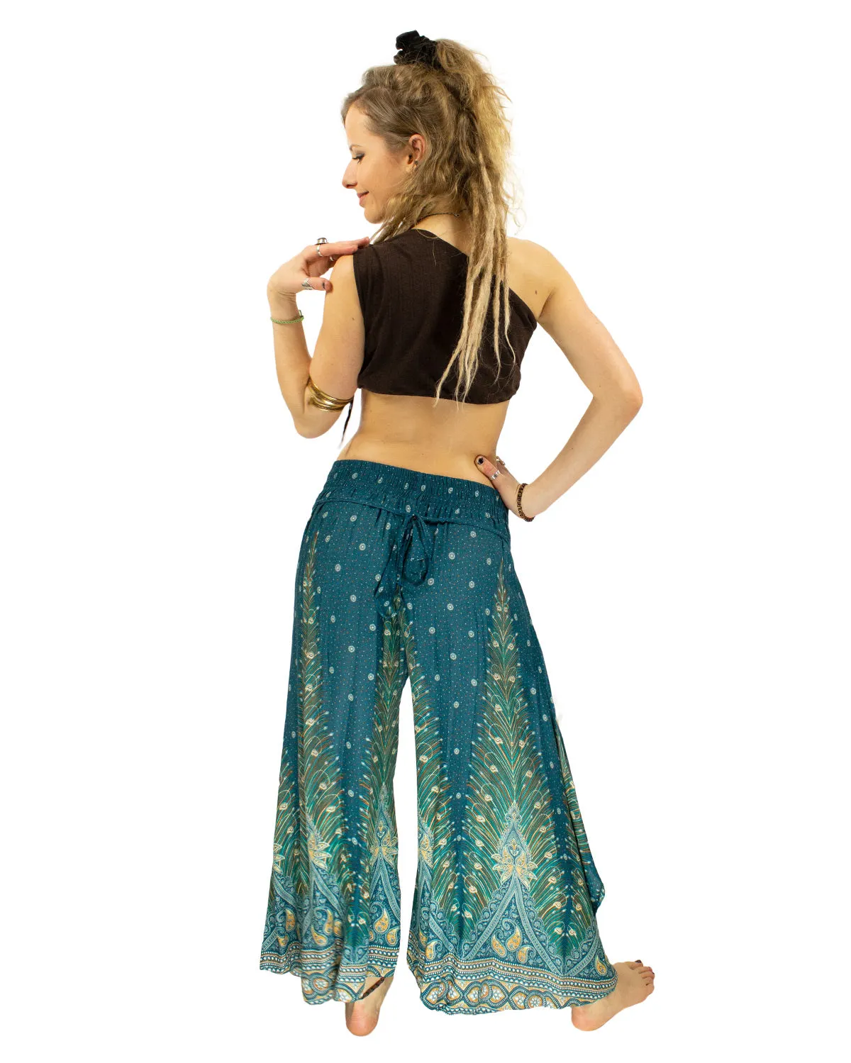 Peacock Palazzo Harem Pants Turquoise