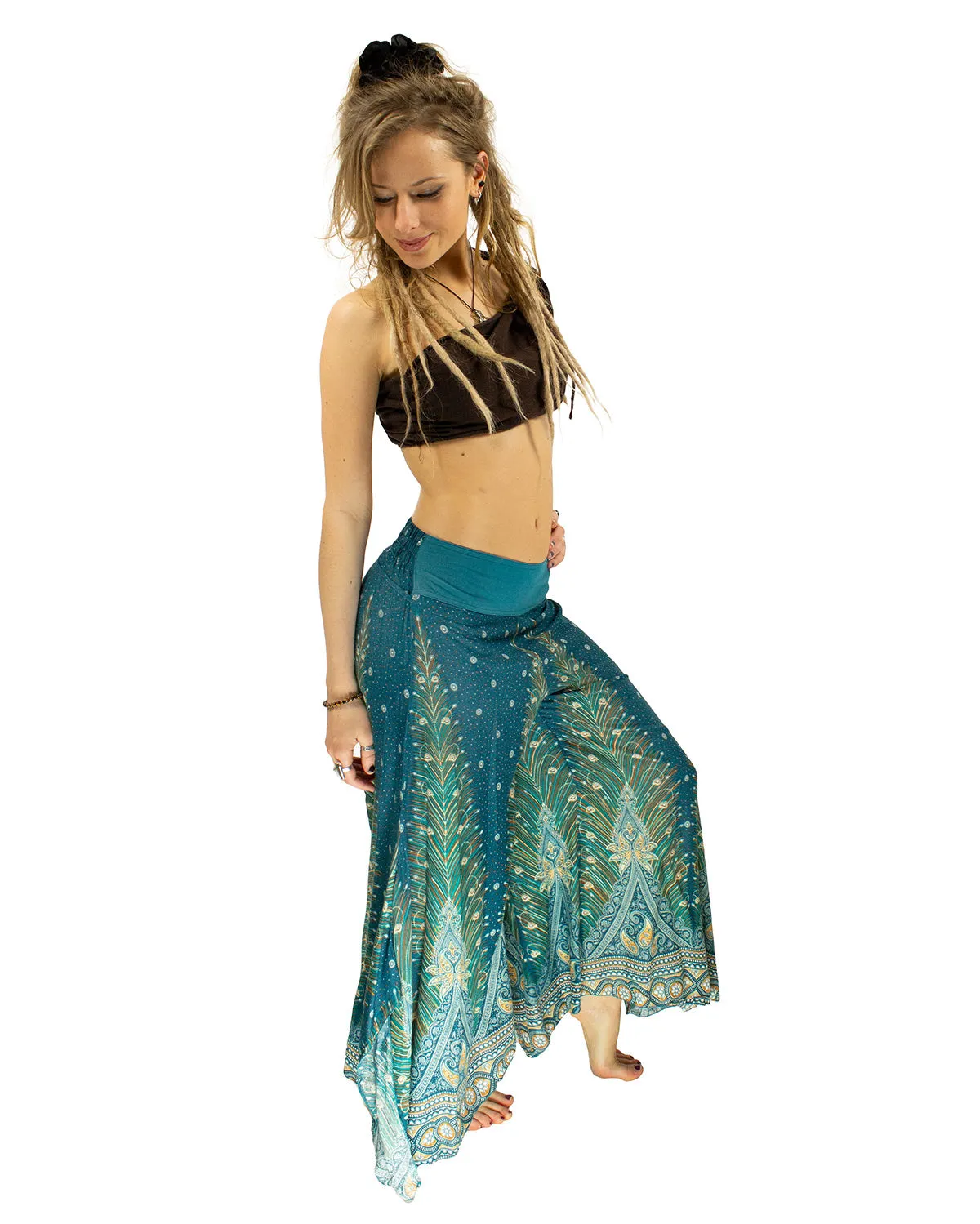 Peacock Palazzo Harem Pants Turquoise