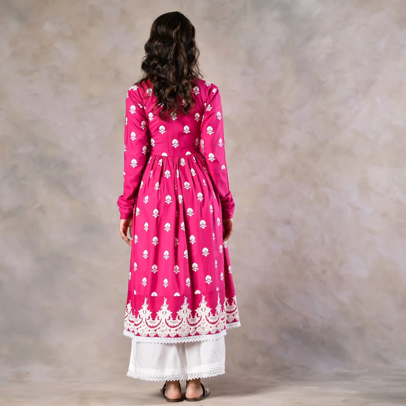 Pink Front Gathered Kurta Pant Co-ord Set