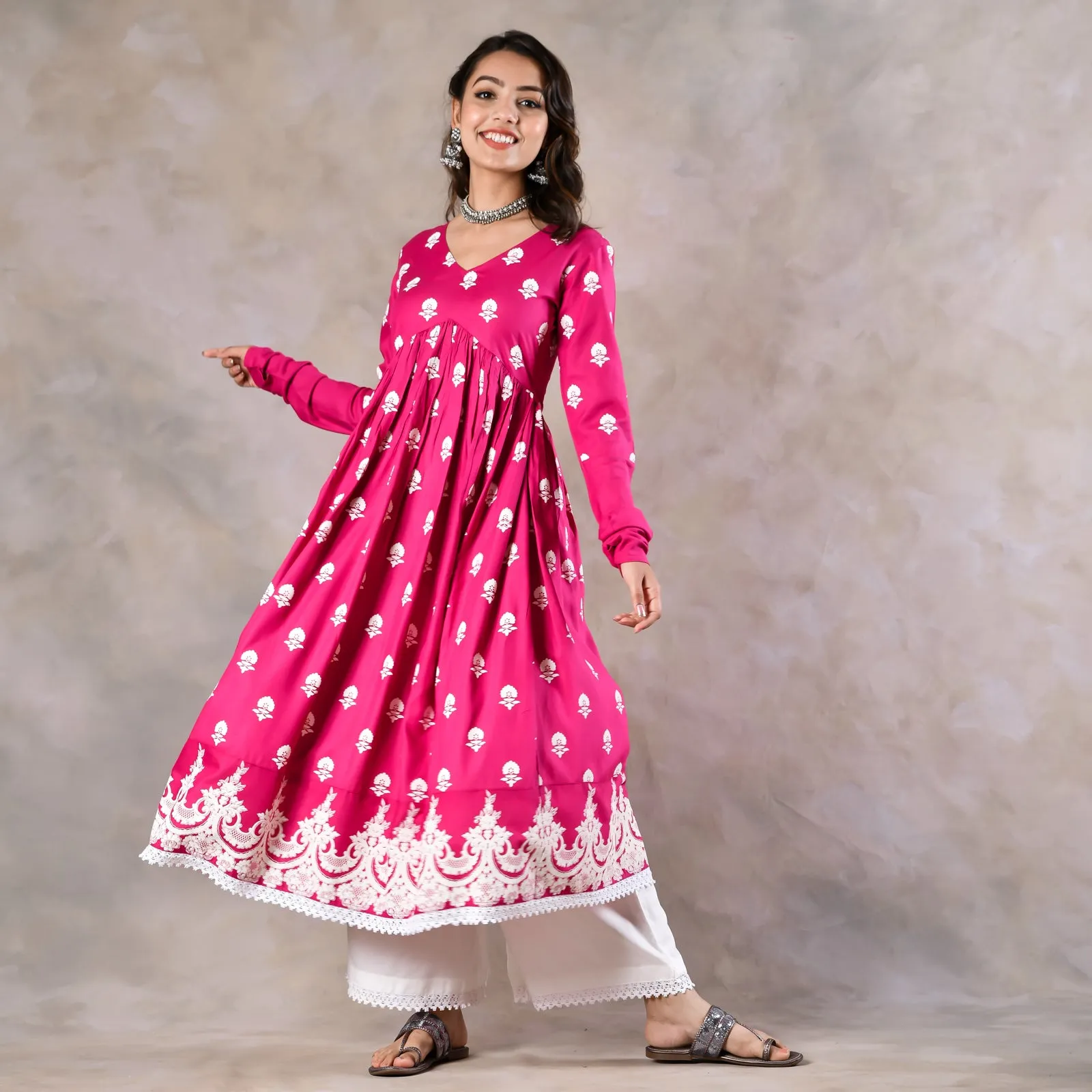 Pink Front Gathered Kurta Pant Co-ord Set