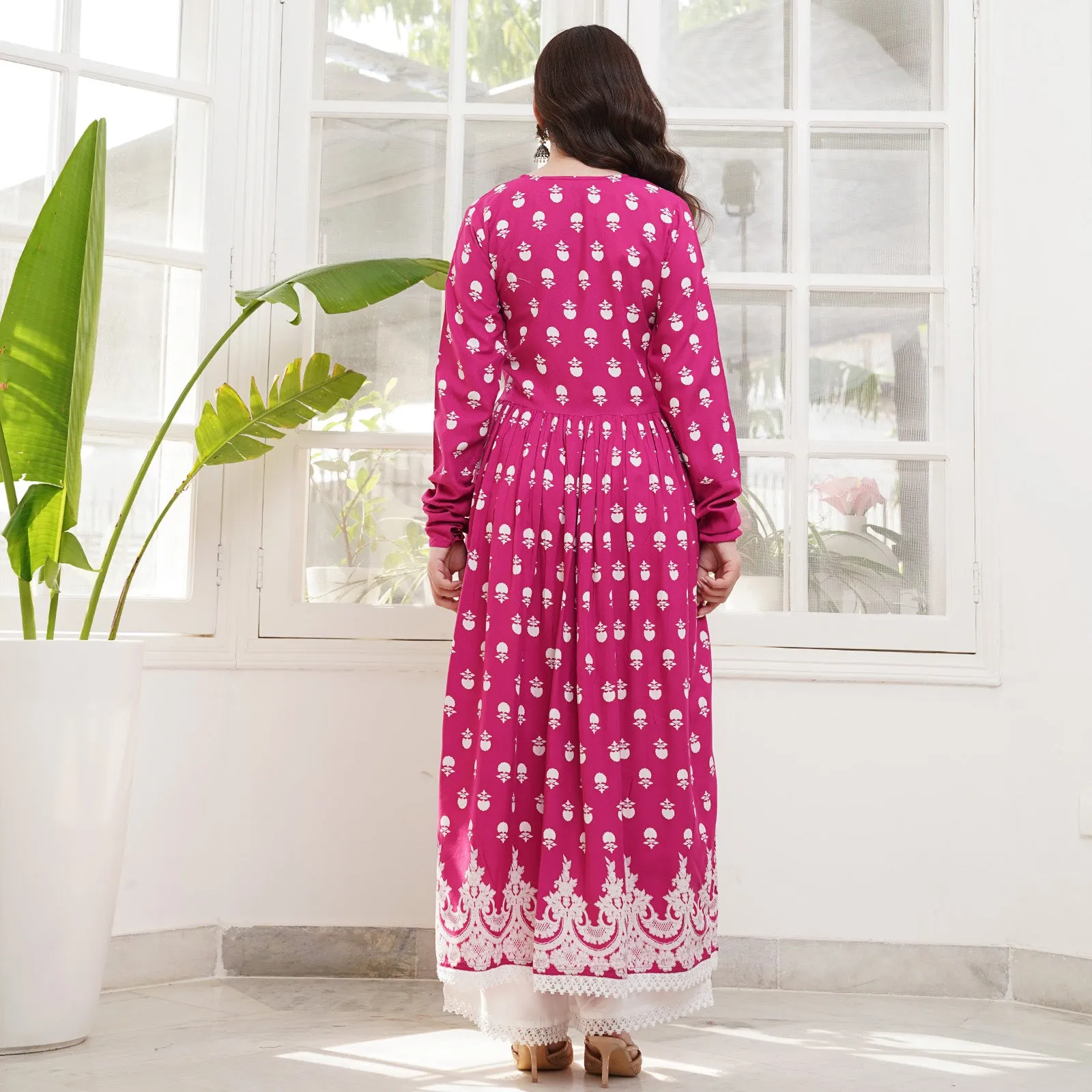 Pink Front Gathered Kurta Pant Co-ord Set
