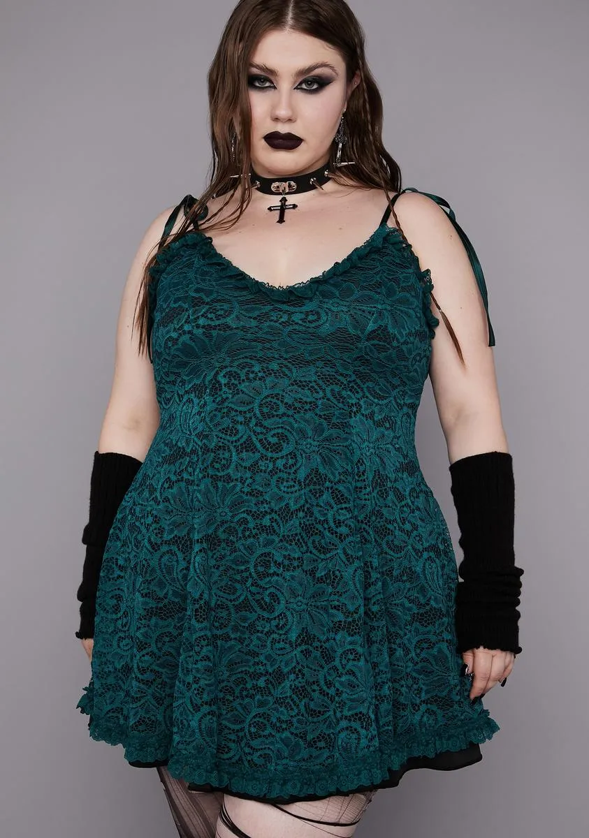 Plus Emerald Faithfully Doomed Lace Dress