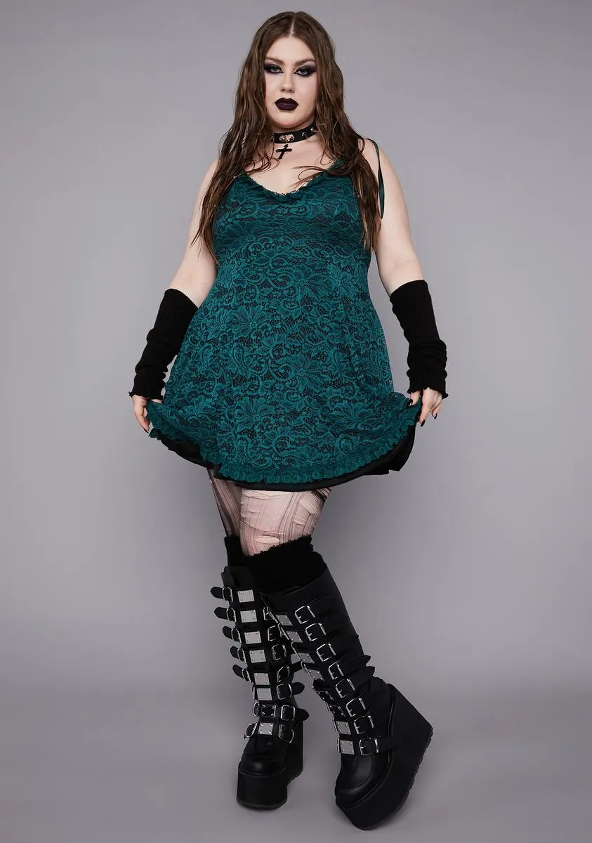 Plus Emerald Faithfully Doomed Lace Dress