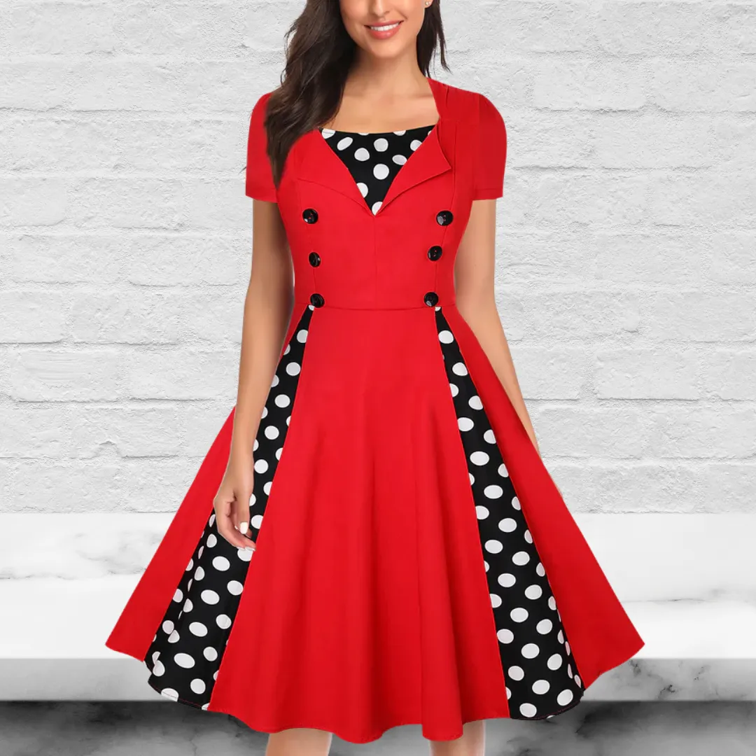 Polka Dot Square Neck Sleeveless Vintage Dress