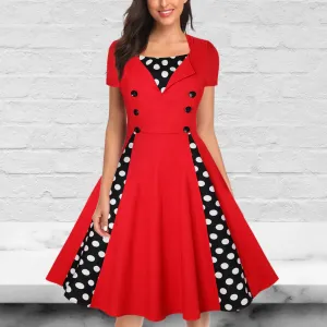Polka Dot Square Neck Sleeveless Vintage Dress