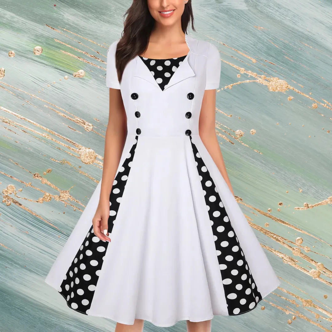 Polka Dot Square Neck Sleeveless Vintage Dress