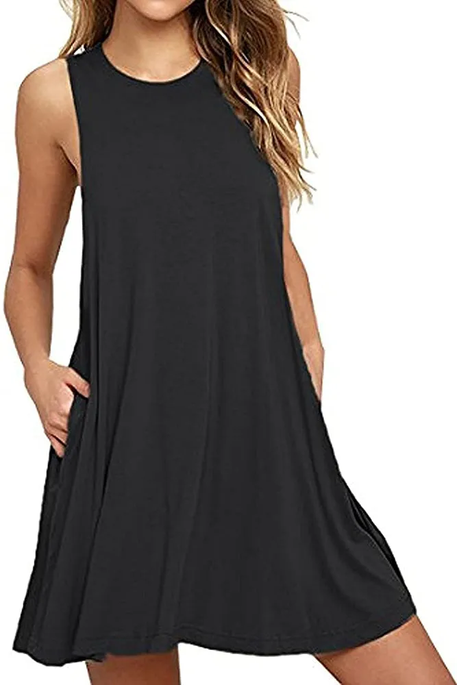 PrinStory Summer Casual T Shirt Dresses Beach Cover up Plain Tank Dress