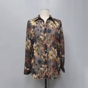 Print Chiffon Shirt w/Crushed Velvet Back