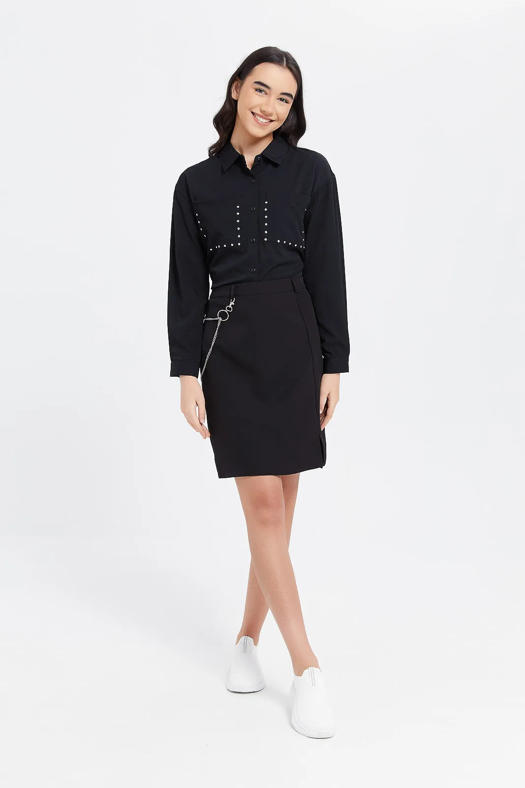 Senior Girls Black Embellished Shirt