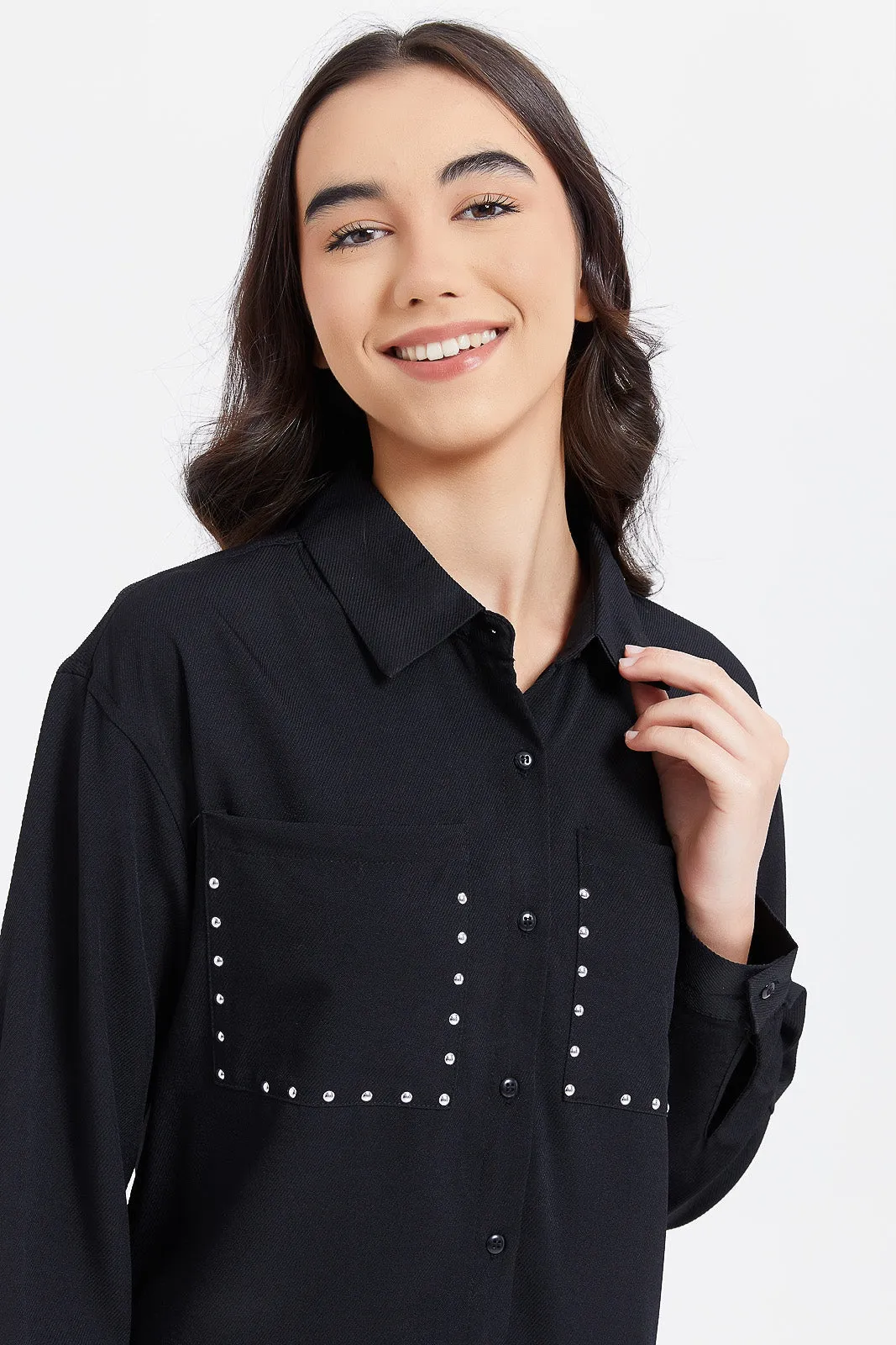 Senior Girls Black Embellished Shirt