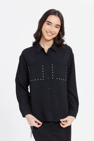 Senior Girls Black Embellished Shirt