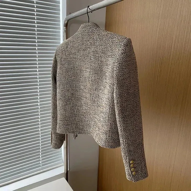 Short Cropped Style Tweed Single Breasted Women's Jacket