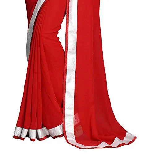 Sourbh Sarees Women's Red Faux Georgette Saree With Unstitched Blouse Piece