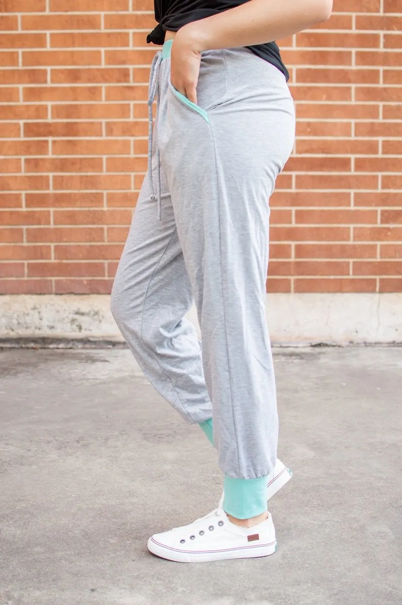 Stay The Weekend Joggers-Heather Gray/Mint
