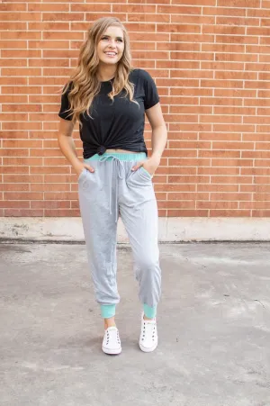Stay The Weekend Joggers-Heather Gray/Mint