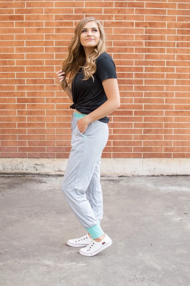 Stay The Weekend Joggers-Heather Gray/Mint
