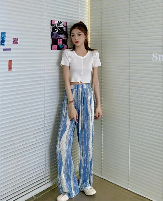 Thin Pants With Wide Legs And Elastic Waist