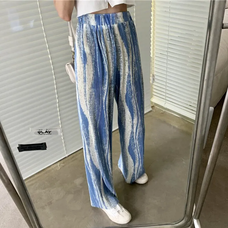 Thin Pants With Wide Legs And Elastic Waist