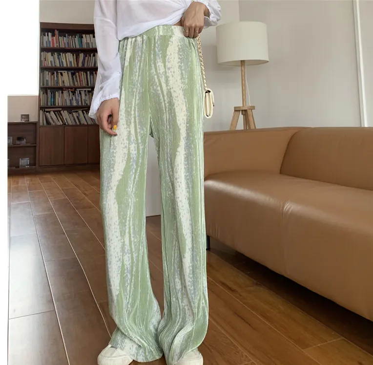 Thin Pants With Wide Legs And Elastic Waist