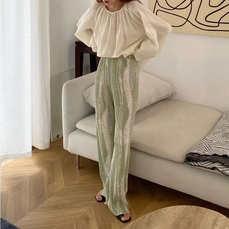 Thin Pants With Wide Legs And Elastic Waist