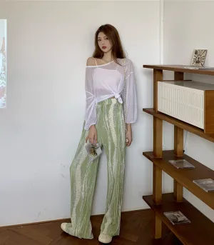 Thin Pants With Wide Legs And Elastic Waist