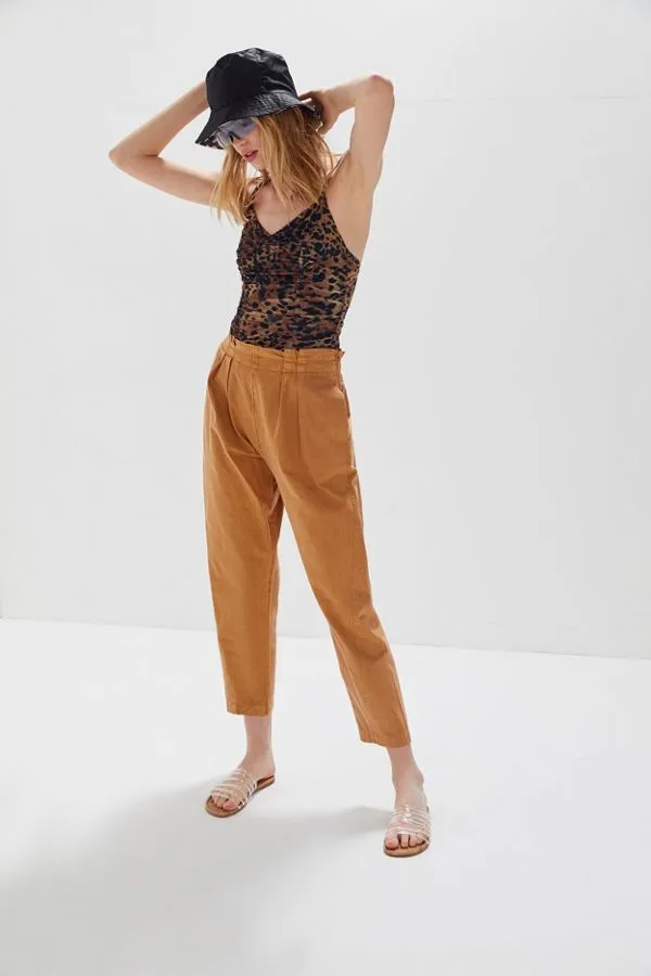 Urban Outfitters Kahn Linen Tapered Paperbag Pants
