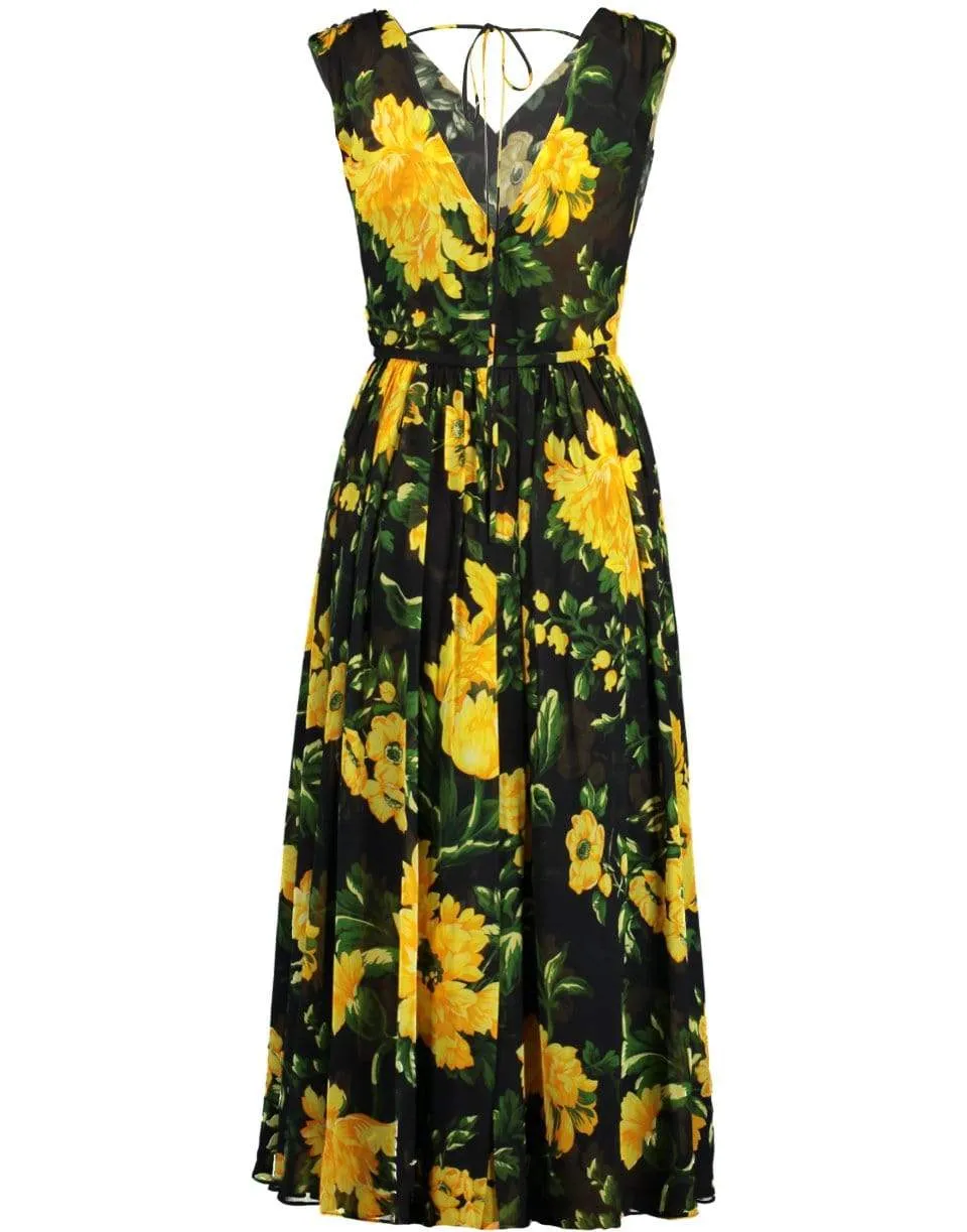 V-Neck Floral Print A-Line Dress