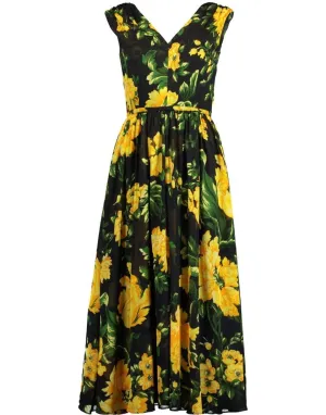 V-Neck Floral Print A-Line Dress